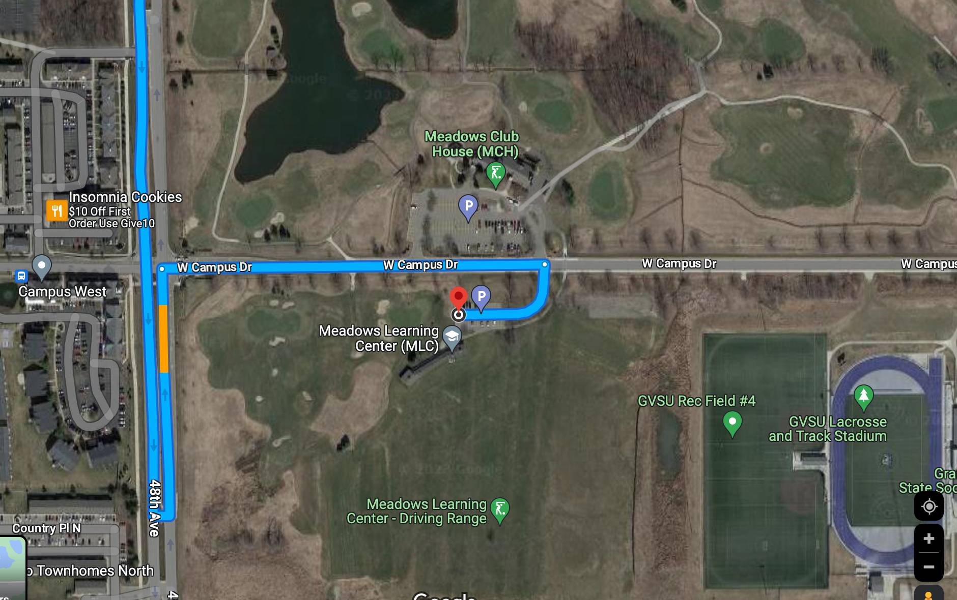 Emergency access route to the indoor golf facility